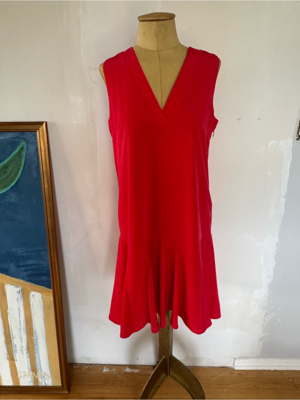 J Crew Sleeveless V-Neck Red Flared Dress